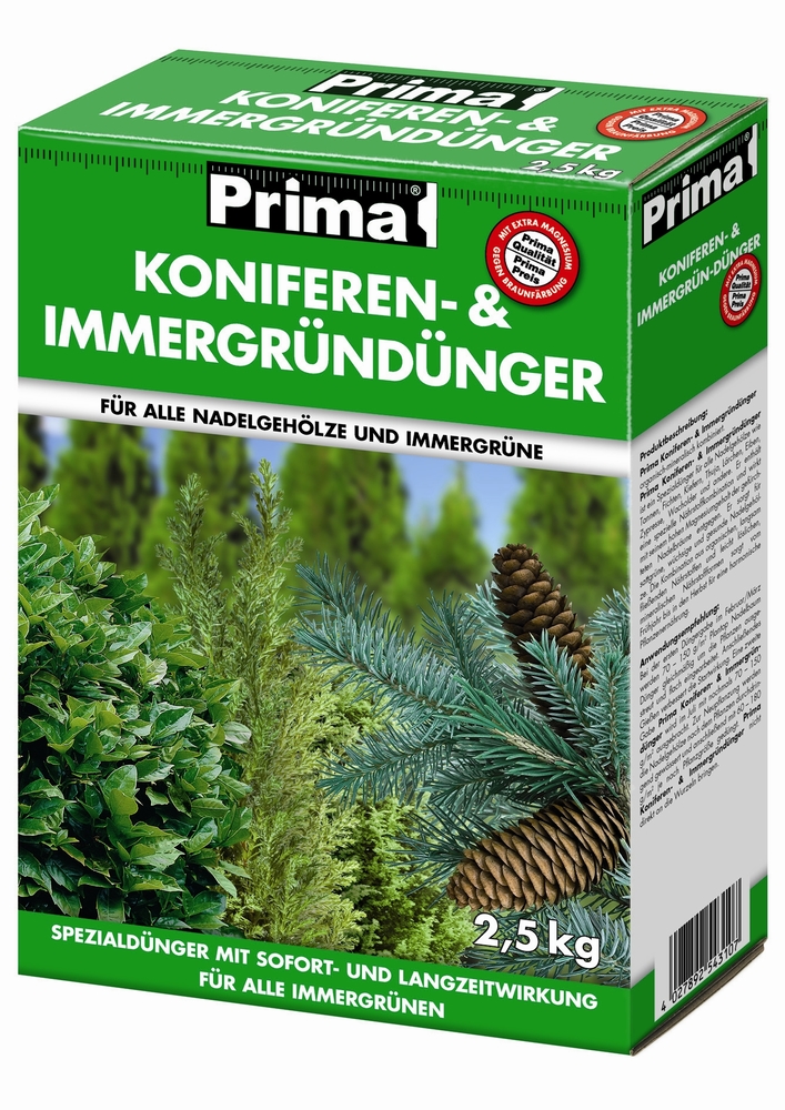 GREGOR ZIEGLER GMBH Prima Konifere- u.Immergrün Dünger 2,5kg NPK 7+4+7(+2) Faltschachtel