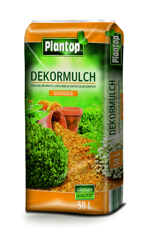 Plantop Dekor-Mulch goldgelb 50l GREGOR ZIEGLER GMBH Plantop Dekor-Mulch goldgelb 50l Körnung 10-40mm TÜV geprüft für Fallsch.
