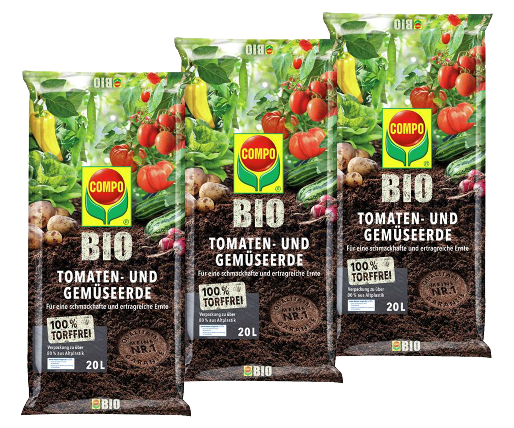 COMPO BIO Tomaten- und Gemüseerde, torffrei, 3 x 20 Liter COMPO BIO Tomaten- und Gemüseerde, torffrei, 3 x 20 Liter