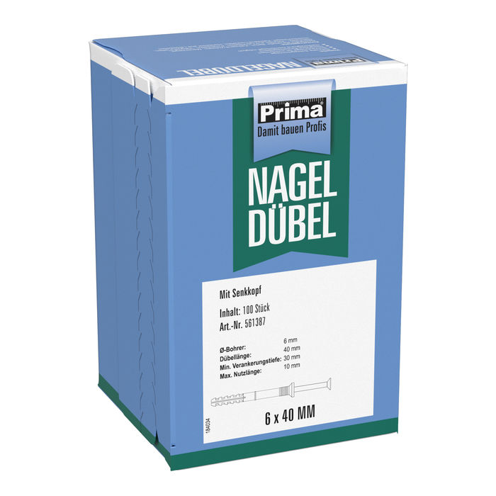 Prima Nageldübel Senkkopf 6x40 mm 1 Pack = 100 Stück, vormontiert  Prima Nageldübel Senkkopf 6x40 mm 1 Pack = 100 Stück, vormontiert