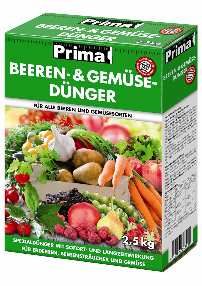 Prima Beeren- und Gemüsedünger 2,5kg GREGOR ZIEGLER GMBH Prima Beeren- und Gemüsedünger 2,5kg NPK 7+4+9 (+3) Faltschachtel