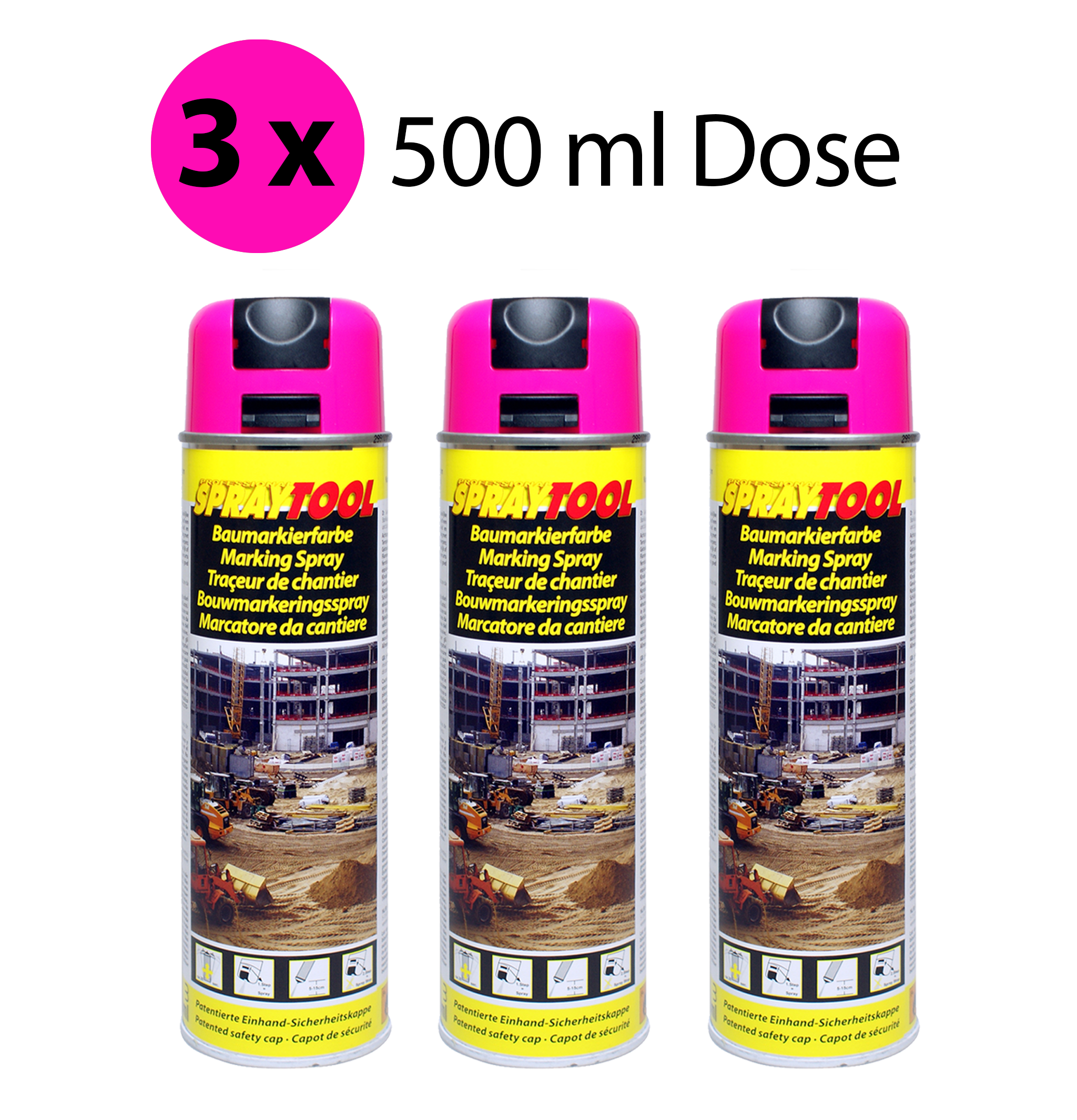 Markierungsspray leucht-pink 500ml Spraytool 3 x 500 ml Dose Markierungsspray leucht-pink 500ml Spraytool 3 x 500 ml Dose