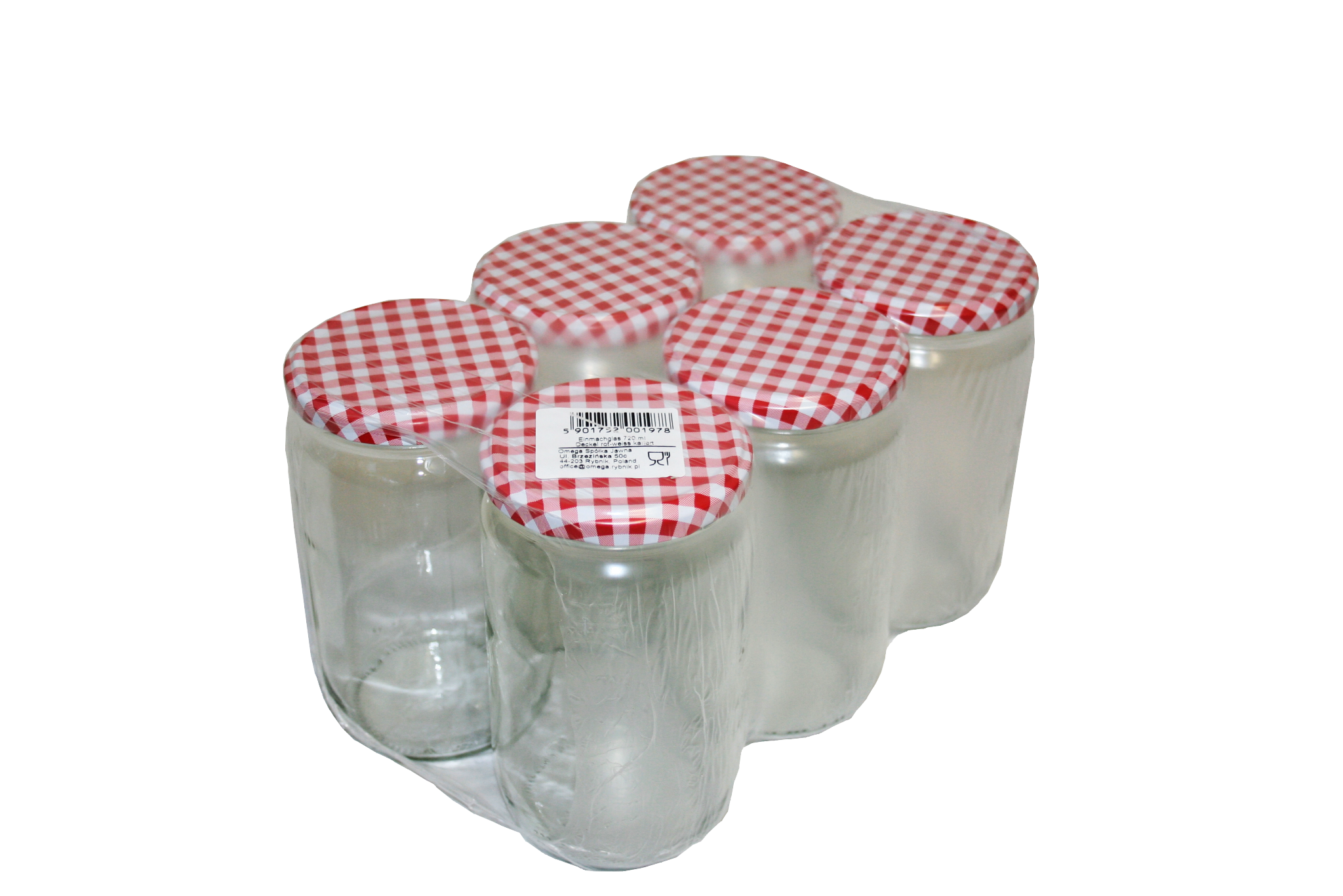 Einkochglas 720ml 6er Pack Deckel rot-weiss-kariert Einkochglas 720ml 6er Pack Deckel rot-weiss-kariert