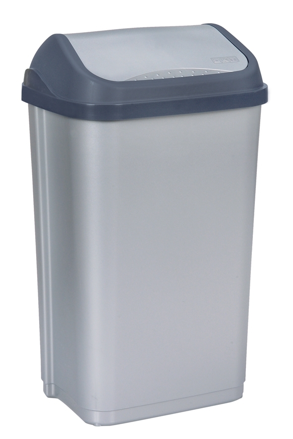 KEEEPER Abfallbehälter Swantje 50l silber/anthr. 38,5x29x66cm, mit Schwingdeckel