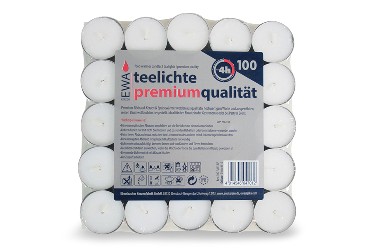 Ebersbach Teelichte Premium 4h Blockpack, 100er Pack
