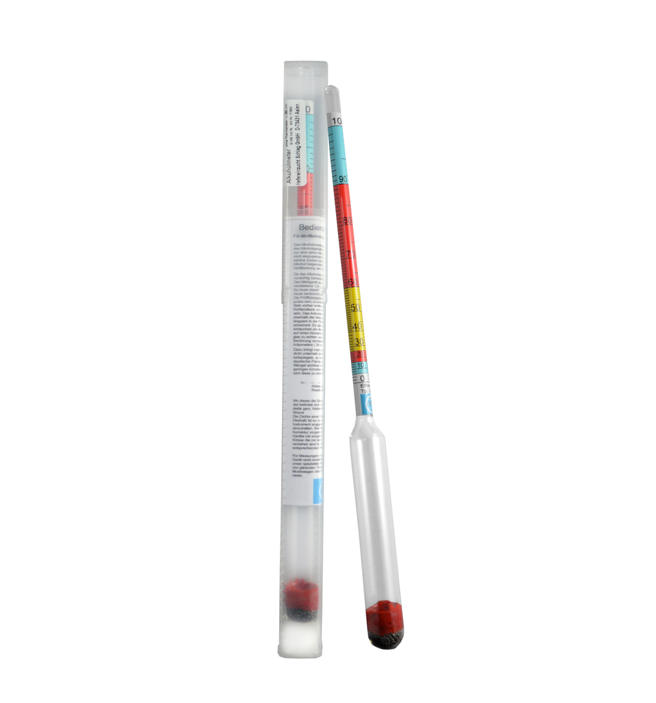 Alkoholmeter 0-100 %Vol., o. Therm. HEFEREINZUCHT SCHLAG GMBH Alkoholmeter 0-100 %Vol., o. Therm. L 260 mm, Vorlagegerät