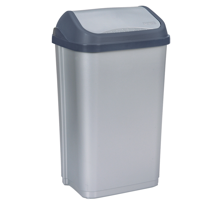 keeeper Abfallbehälter Swantje, 50 Liter, silber-anthrazit mit Schwingdeckel, Größe: 38,5 x 29 x 66cm